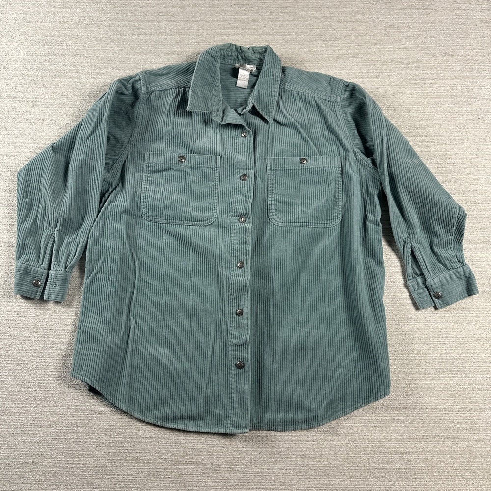 Coastal Grandma Shacket Cottagecore Corduroy Button Up Overshirt Large Layering